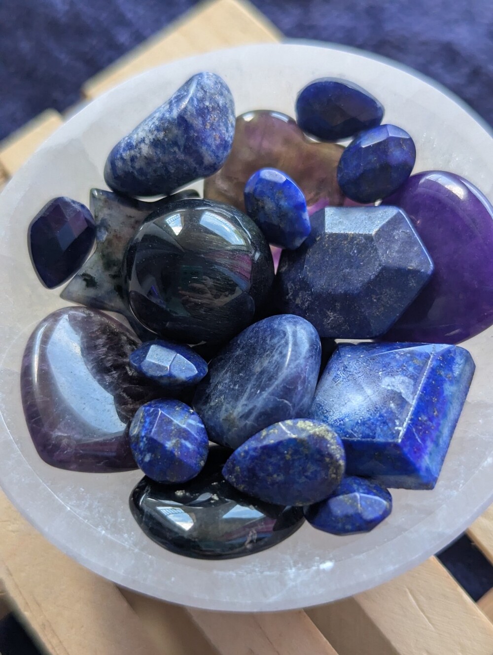 Deep Blues Bowl ☪️ Wisdom Lapis + Soothing Sodalite + Calming Amethyst Stones